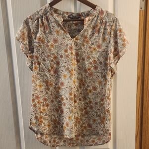 Denver Hayes Floral V-Neck Short Sleeve Blouse - Cream, Rust & Mustard